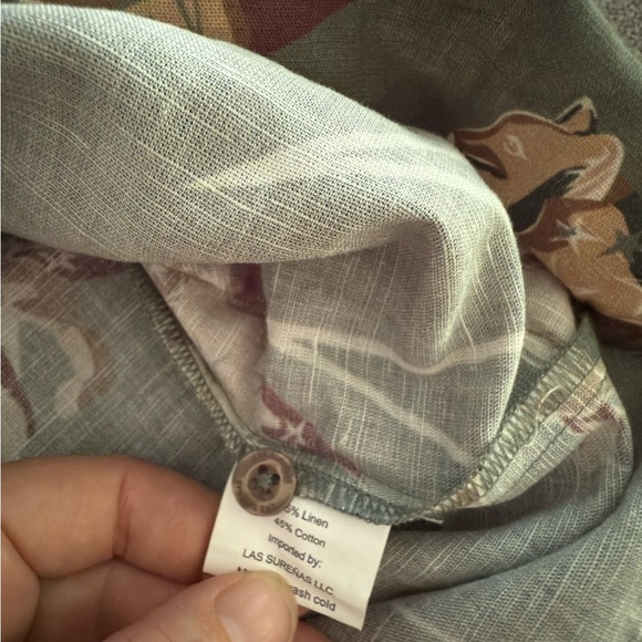 LAS SURENAS Leopard Jungle Boho Shirt Linen Cotton Green Size L - Picture 5 of 7